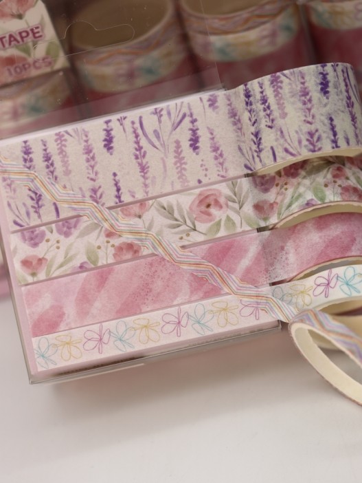 Набор декоративного скотча 10 шт. &quot;Flower power&quot;, pink, шоу-бокс 8 шт. 