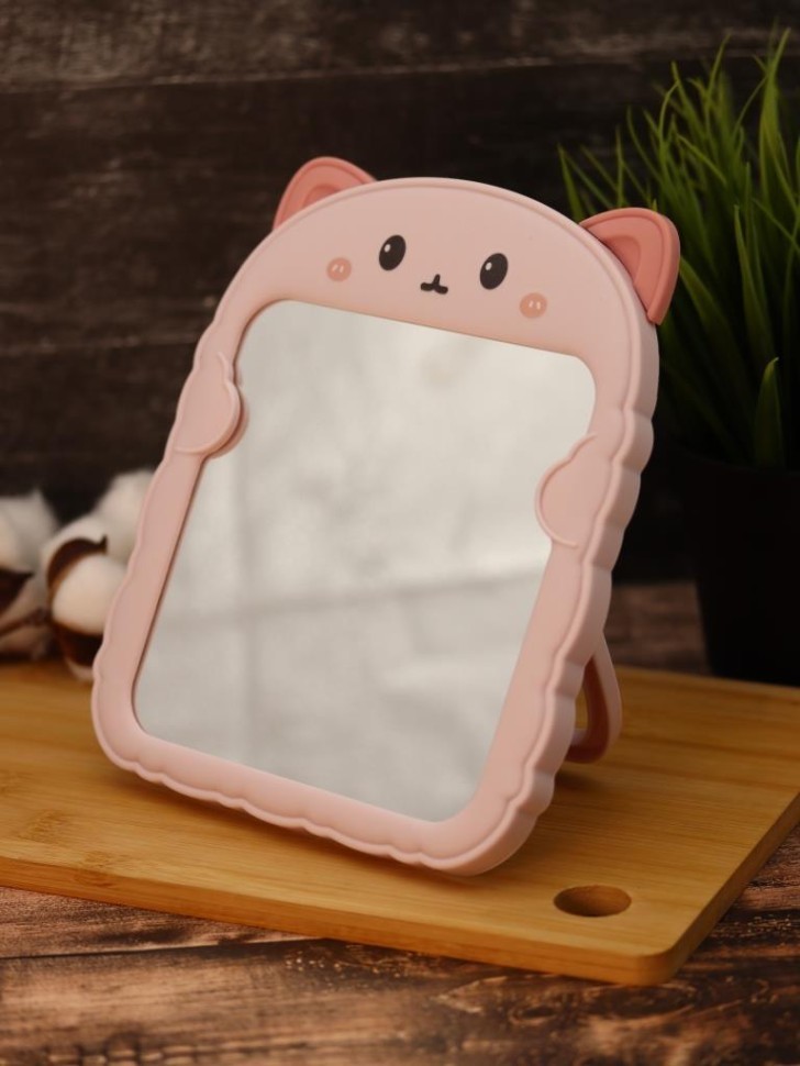 Зеркало настольное GIRLY "Удивленный кот", розовое