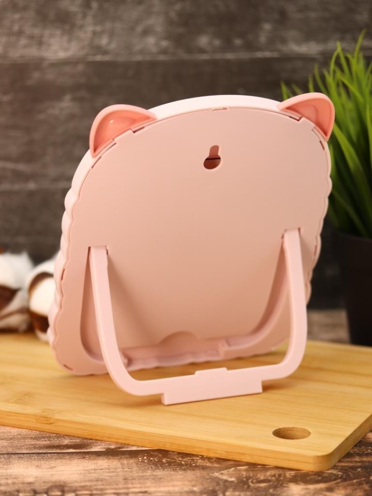 Зеркало настольное GIRLY "Удивленный кот", розовое