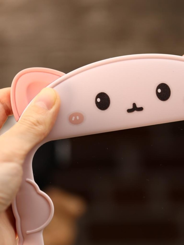 Зеркало настольное GIRLY "Удивленный кот", розовое