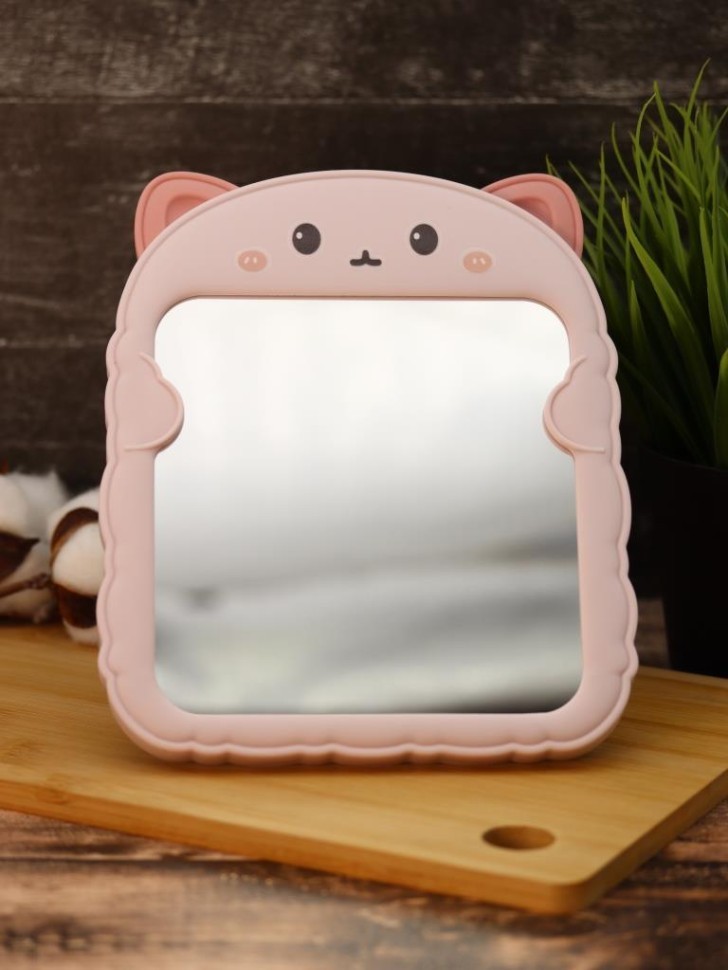 Зеркало настольное GIRLY "Удивленный кот", розовое