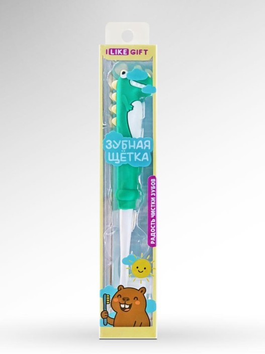Зубная щётка для взрослых iLikeGift &quot;Tiny Rawr&quot;, green (10 см) 