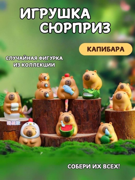Сувенир в сюрприз-упаковке «Capybara and friends», mix (7,3 см), пластик 