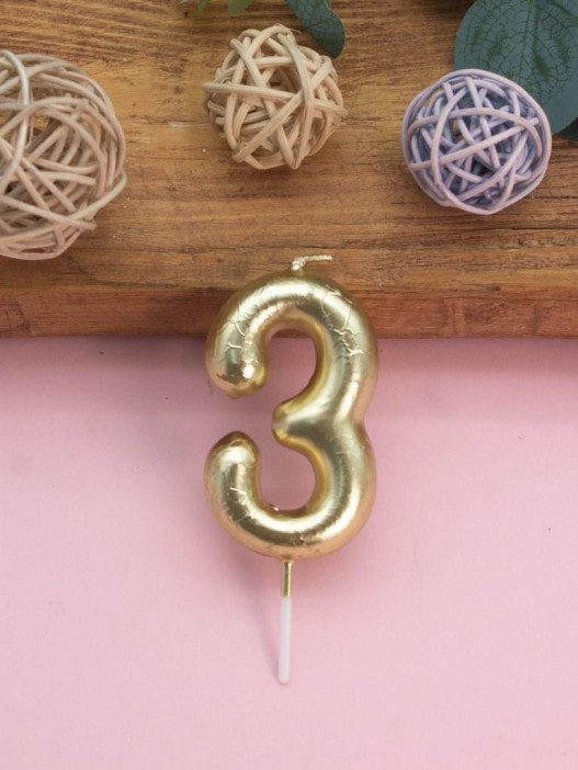 Свеча для торта &quot;Golden glow&quot; цифра 3, (6 см) 