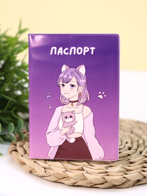 Обложка для паспорта АНИМЕ "Милая кошечка", плотность 280 мкм