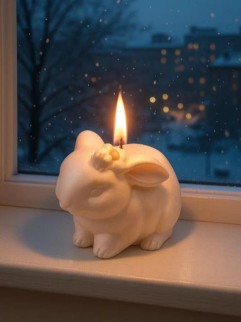 Свеча декоративная с подсвечником &quot;Зайки&quot; (12х8х9,5см)