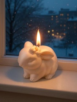 Свеча декоративная с подсвечником "Зайки" (12х8х9,5см)