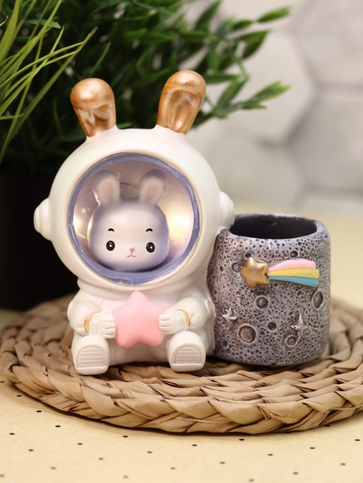 Ночник - подставка для канцелярских принадлежностей "Кролик", розовая звезда