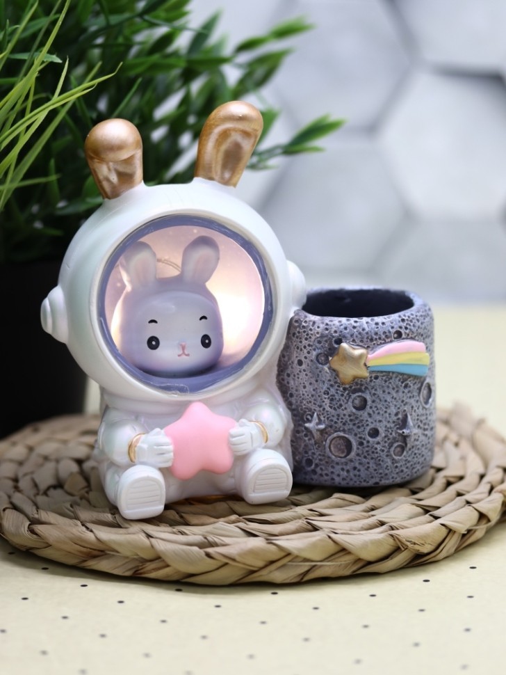 Ночник - подставка для канцелярских принадлежностей "Кролик", розовая звезда