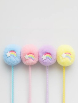 Ручка шариковая с помпоном "Мягкая радуга", микс