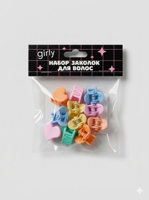 Набор заколок для волос GIRLY 10 шт. "Сердечки", радуга 