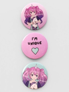 Набор значков 3 шт. iLikeGift Аниме &quot;I&#039;m unique unicorn girl&quot;