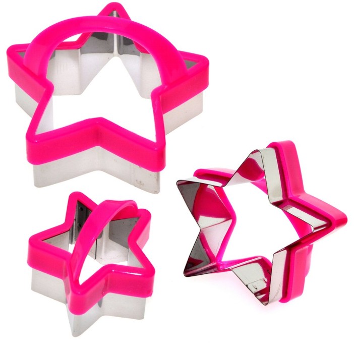 Набор кулинарных форм &quot;Звездочки&quot; (с пласт.ручк.) 3 шт. (4,5х5;6х6;8х6,5 см), 2 цв. 