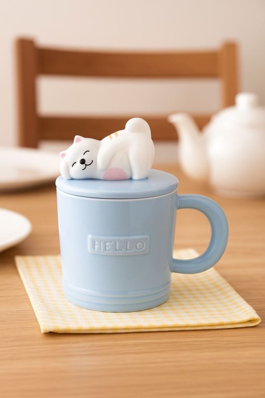 Кружка керамическая «Hello chubby cat», blue (430 мл) 