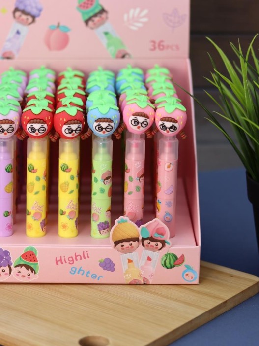 Маркер текстовыделитель 3 в 1 "Girl strawberry head", шоу-бокс 36 шт. 