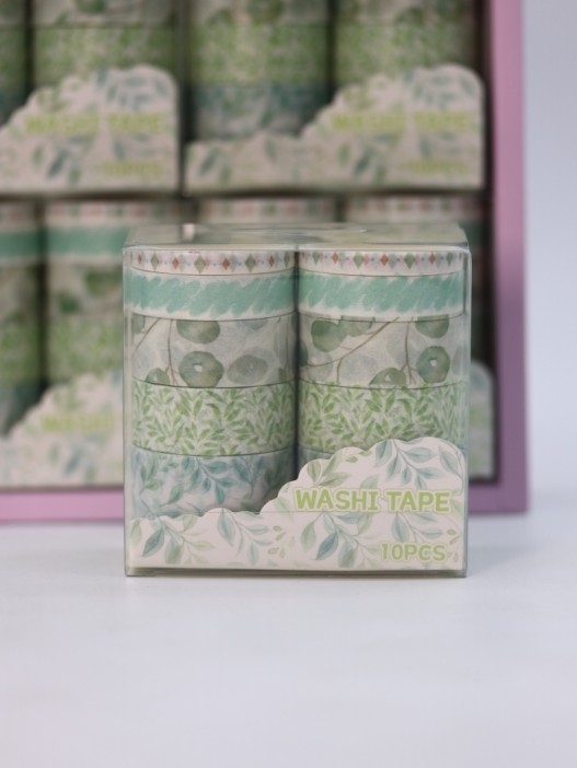 Набор декоративного скотча 10 шт. &quot;Flower power&quot;, green, шоу-бокс 8 шт. 