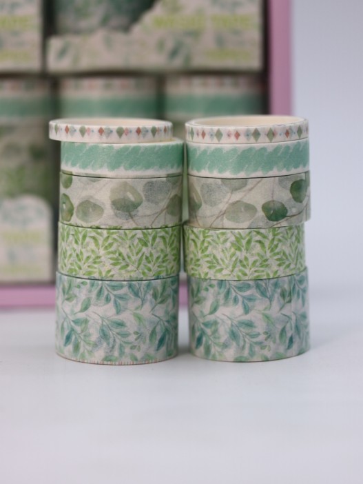 Набор декоративного скотча 10 шт. &quot;Flower power&quot;, green, шоу-бокс 8 шт. 