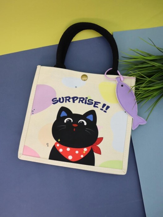 Сумка шоппер &quot;Сat with fish&quot;, white (23.5*10*21 см) 