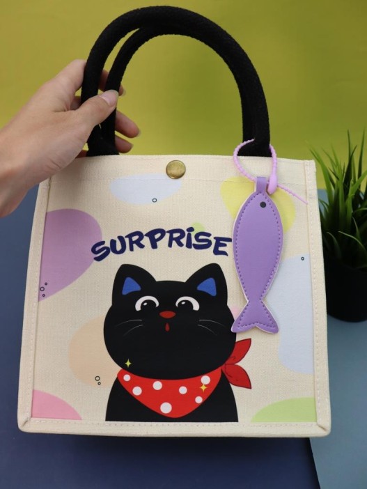 Сумка шоппер &quot;Сat with fish&quot;, white (23.5*10*21 см) 