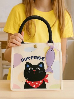 Сумка шоппер "Сat with fish", white (23.5*10*21 см)