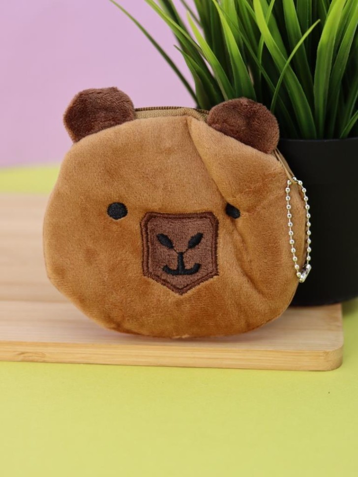 Кошелек плюшевый "Милая капибара", коричневый (10*10 см)