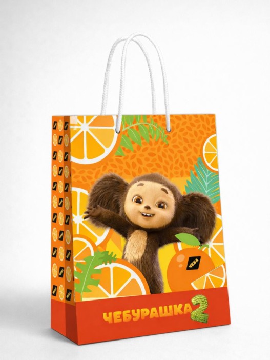 Пакет подарочный XL 26.4*36*11.5см "Чебурашка. Апельсиновый супергерой", 264*360*115 мм 