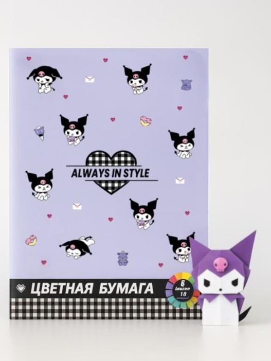 Бумага цветная 16 л &quot;Куроми&quot;, немелов. односторон., на скрепке, 8 цв., плот. 48,8г/м2 